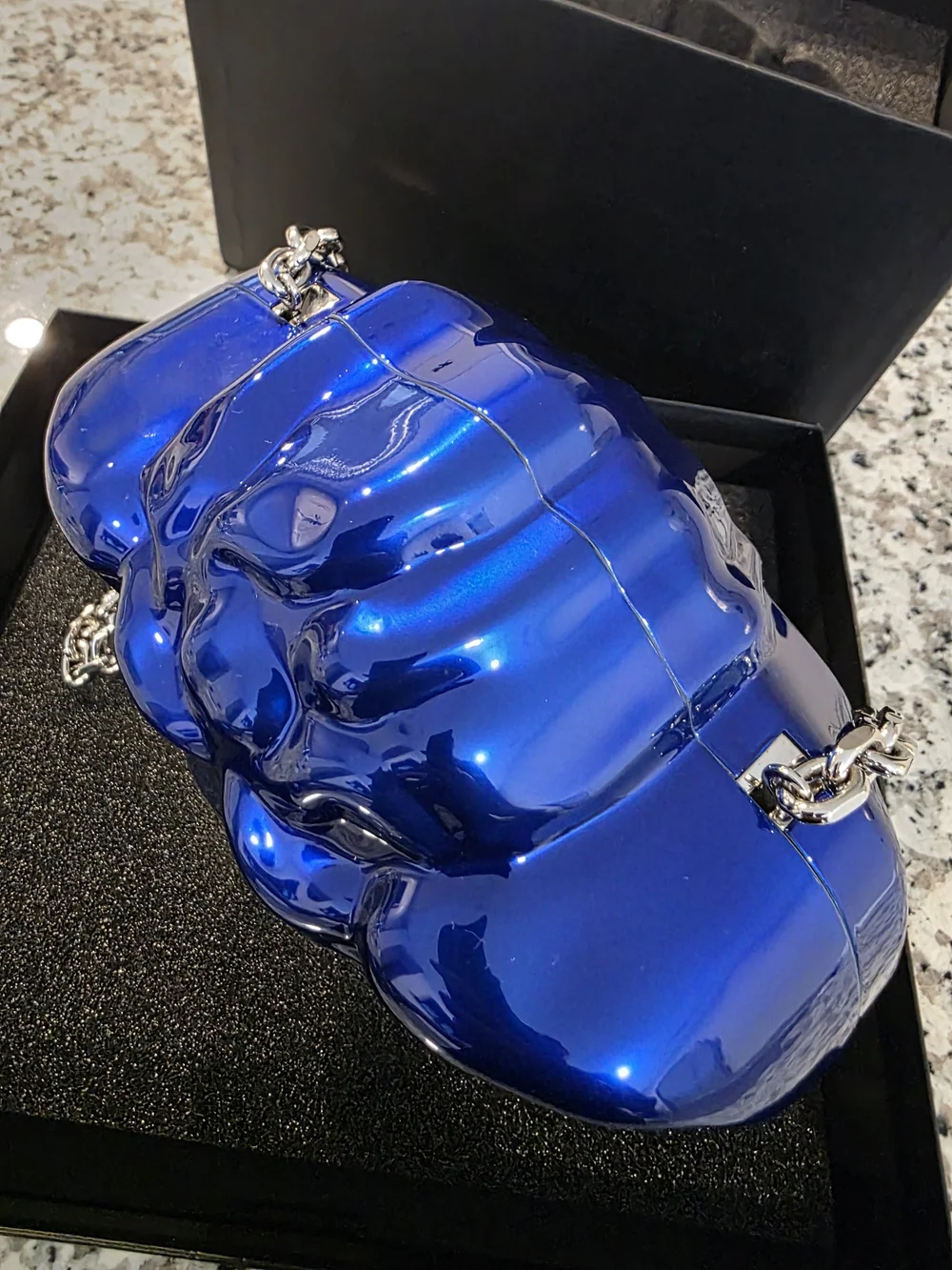 Blue-to-Silver Gradient Medusa Head Crossbody Bag with Chain